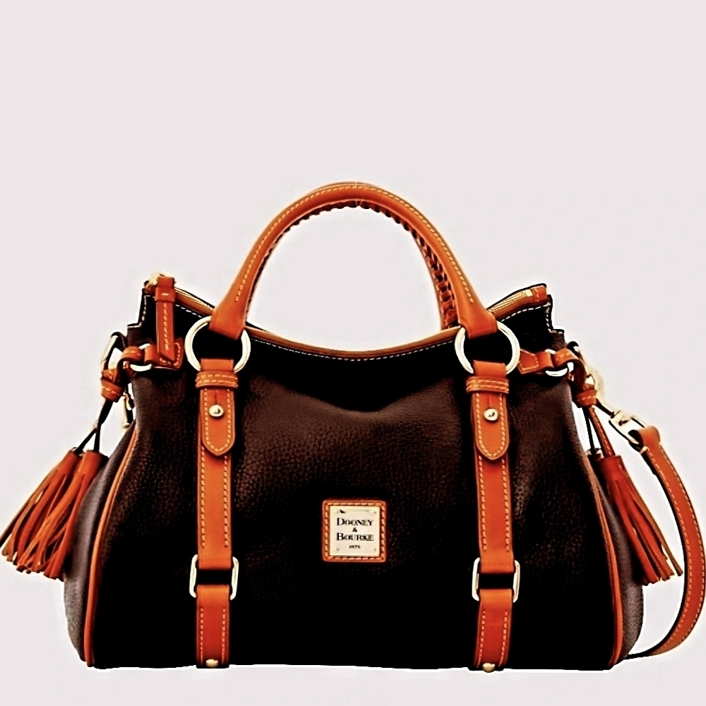 Dooney & Bourke leather Dark Brown Tmoro Satchel with natural trim